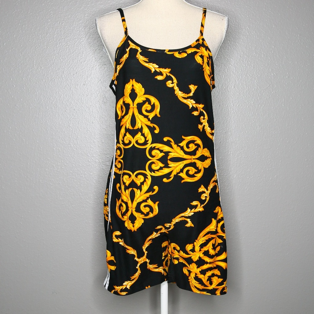 Black Gold Sporty Shorts Romper Tank Top White Stripes